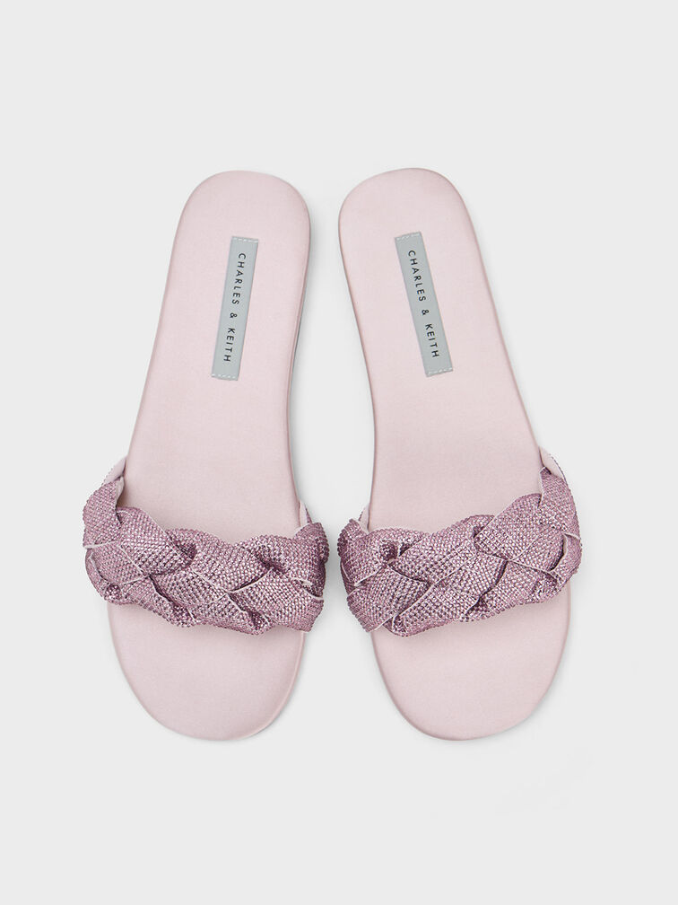 Gem-Embellished Braided Strap Slides, Lilac, hi-res