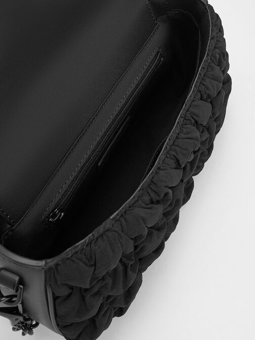 Ruched Nylon Chain Handle Bag, , hi-res