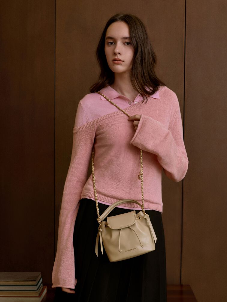 Dalia Bow Top Handle Bag, Sand Beige, hi-res