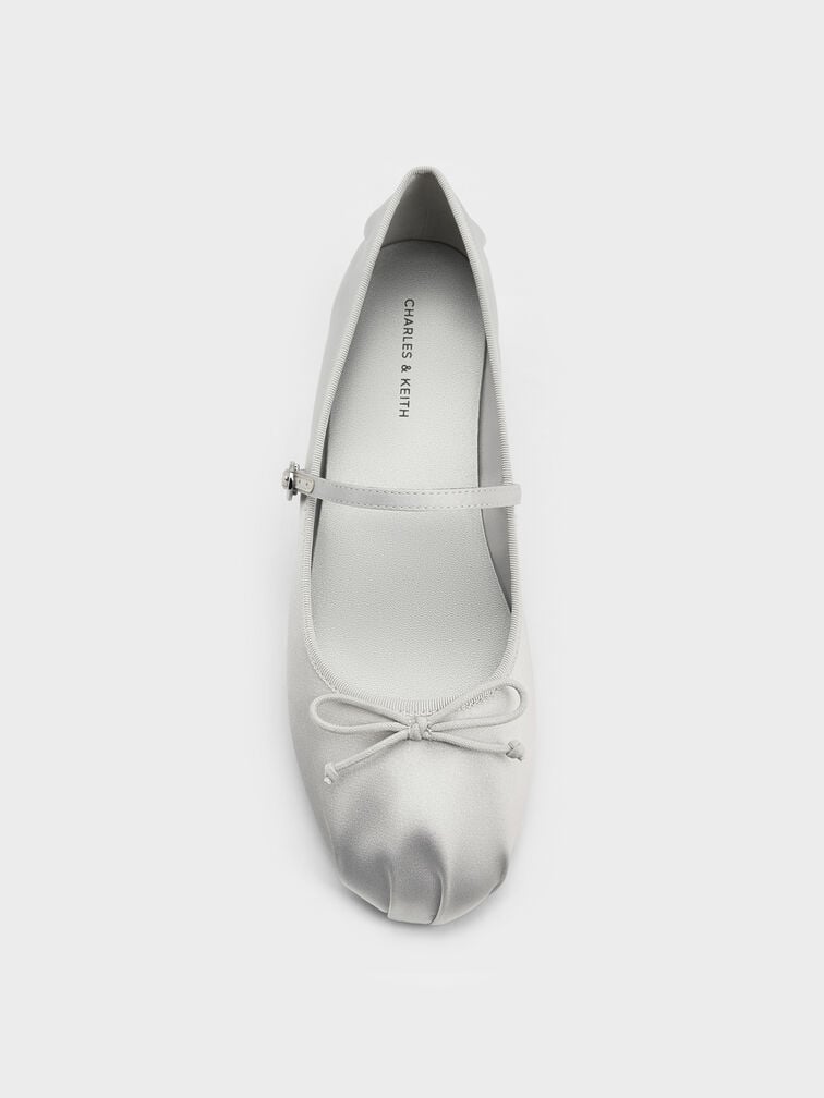 Emiko Satin Bow Mary Jane Flats, Silver, hi-res