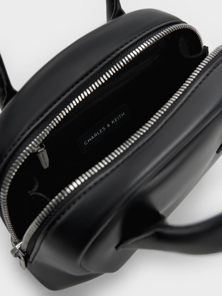 กระเป๋าทรงโบว์ลิ่งรุ่น Nelly, สีดำอะไหล่สีเงิน, hi-res