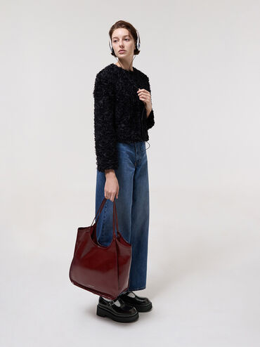 Sianna Crinkle-Effect Slouchy Tote Bag, Burgundy, hi-res