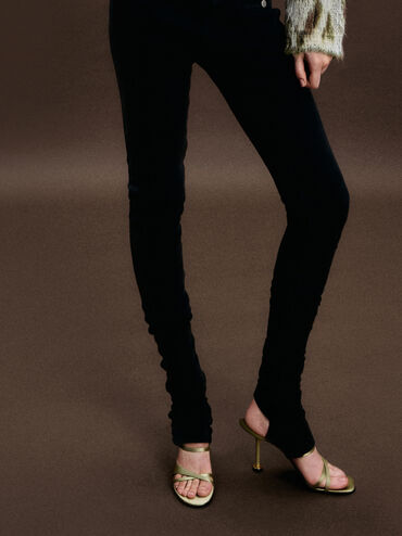 Recycled Polyester Crossover Sculptural-Heel Strappy Mules, Green, hi-res
