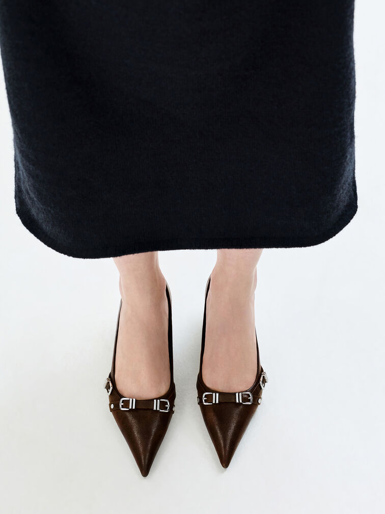 Aira Buckled-Strap Kitten Heels, Dark Brown, hi-res