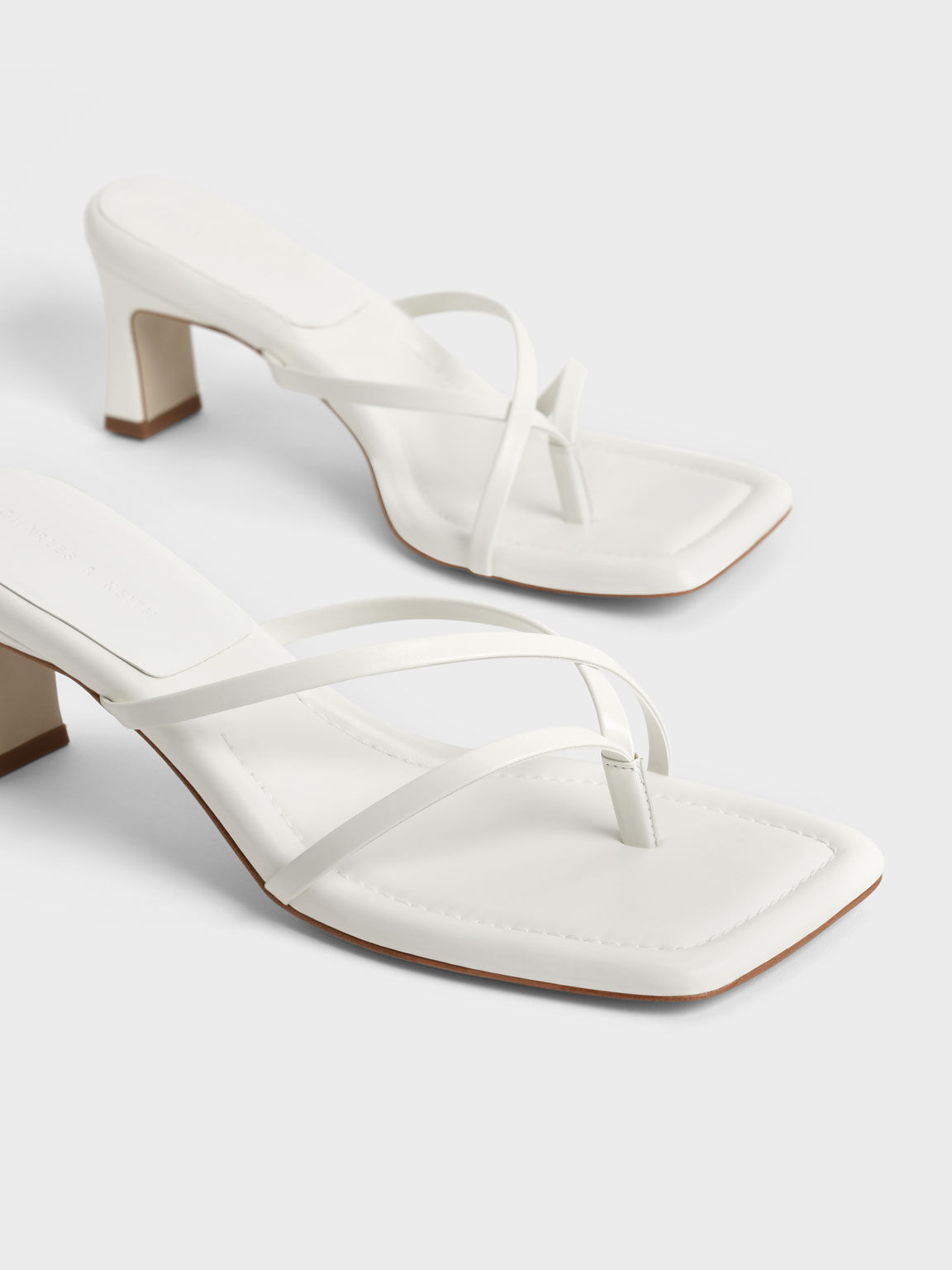 Strappy Heeled Thong Sandals, White, hi-res