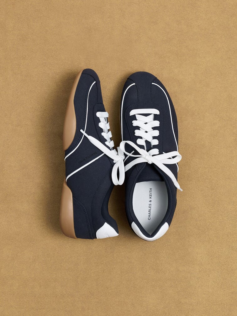 รองเท้าผ้าใบดีไซน์ขอบตัดสีรุ่น Louise, สีดาร์คบลู, hi-res