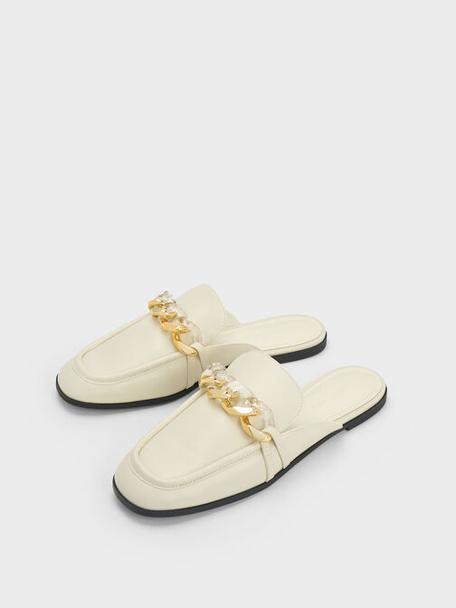 Chunky Chain-Link Loafer Mules, สีชอล์ค, hi-res