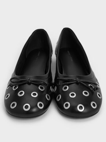 Margot Grommet Tie-Around Ballet Flats, Black, hi-res