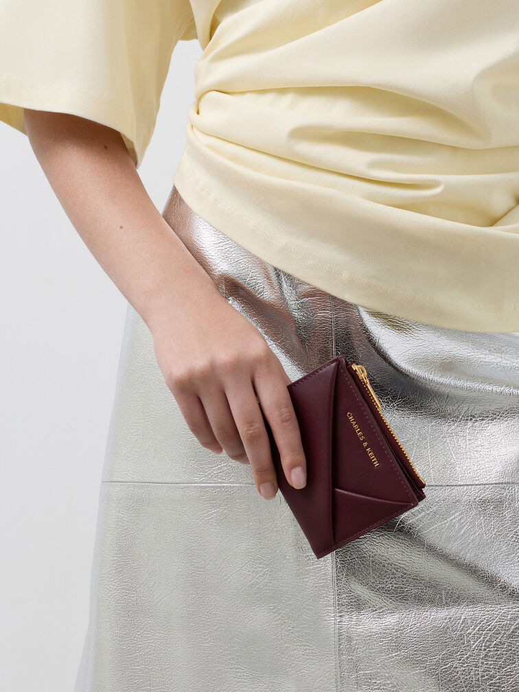 กระเป๋าสตางค์ทรงสี่เหลี่ยมดีไซน์ที่ปิดแบบซิปด้านบนรุ่น Midori, สีไวน์เบอร์รี่เรด, hi-res