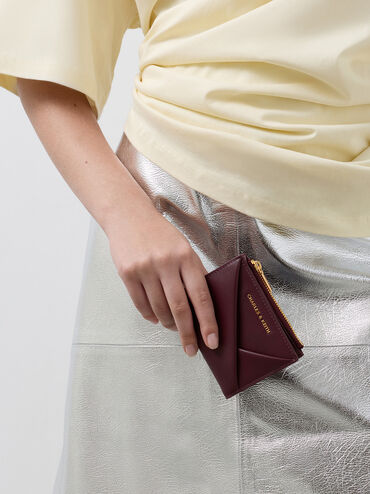 Midori Geometric Top-Zip Wallet, Wineberry Red, hi-res