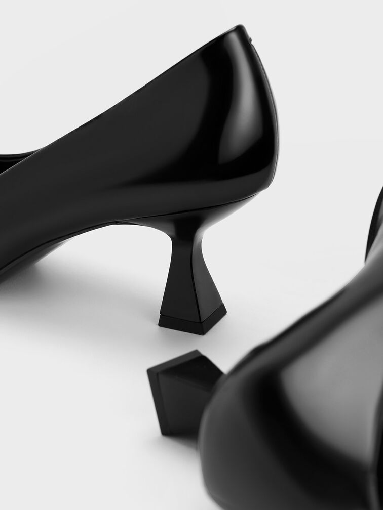 Pointed-Toe Flare Heel Pumps, หนังเงาสีดำ, hi-res