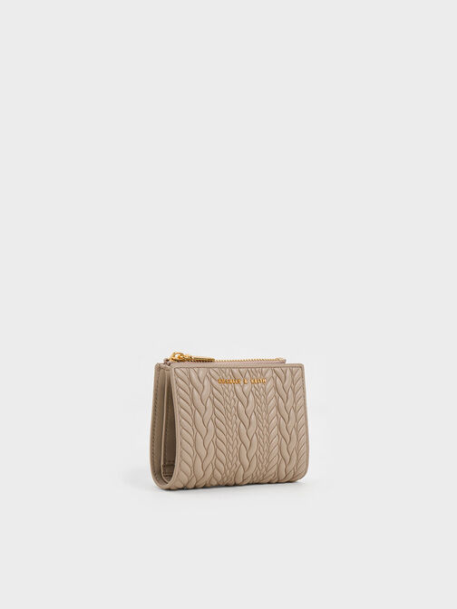 Apolline Textured Top-Zip Wallet, Taupe, hi-res