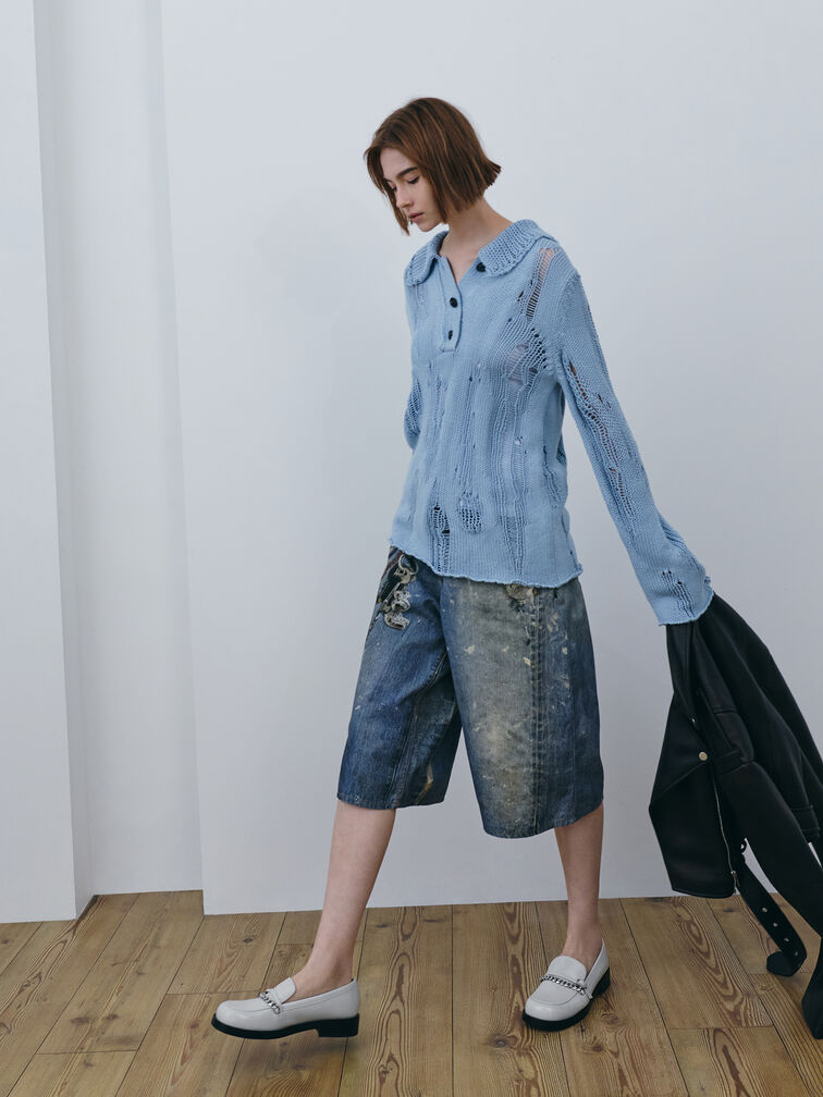 รองเท้าโลฟเฟอร์ดีเทลประดับโซ่รุ่น Georgie, สีเทาอ่อน, hi-res