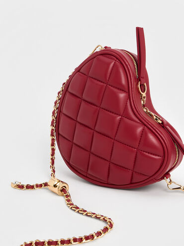 Philomena Quilted Heart Crossbody Bag, Red, hi-res