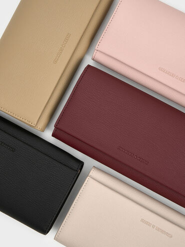 กระเป๋าสตางค์ใบยาวดีไซน์ที่ปิดด้านหน้ารุ่น Muriel, สีดำ, hi-res