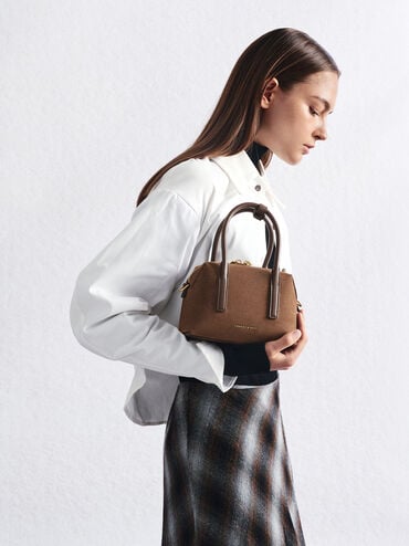 Deyna Recycled Suede Bowling Bag, Mocha Brown, hi-res