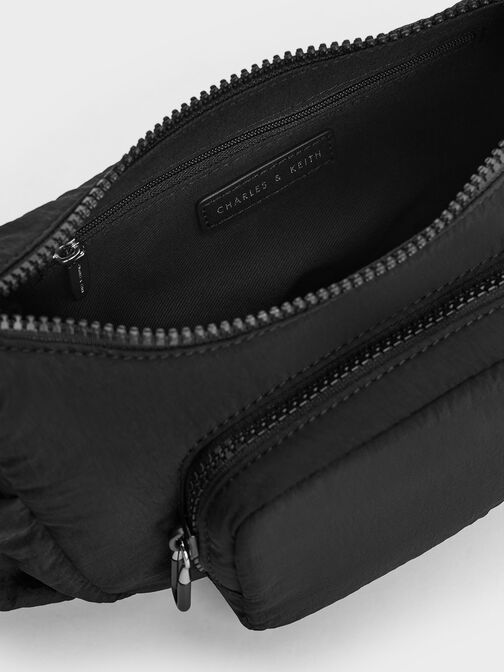 Soleil Nylon Shoulder Bag, สีดำอะไหล่สีเงิน, hi-res