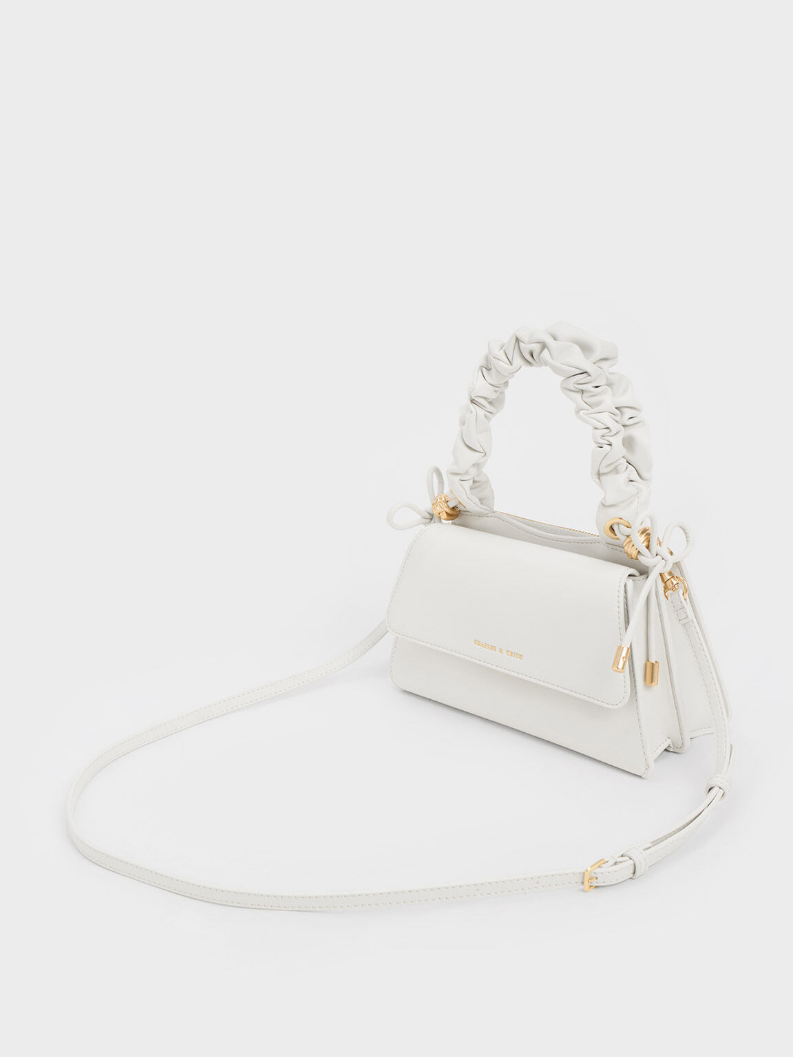 White Cosette Ruched Handle Trapeze Bag CHARLES KEITH TH