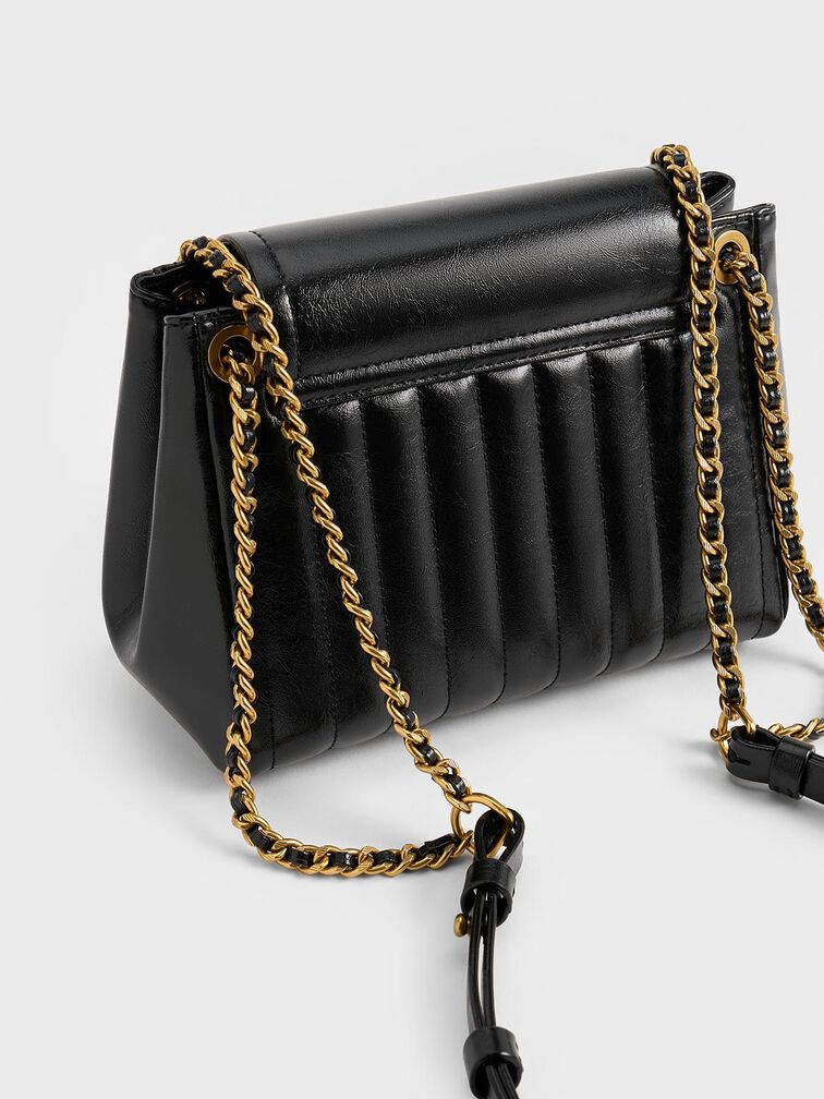 Donna Crinkle-Effect Shoulder Bag, Black, hi-res