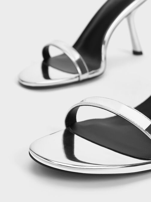 Metallic Slant-Heel Ankle-Strap Sandals, Silver, hi-res