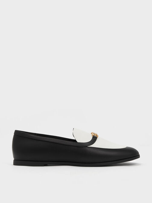 Metallic Accent Two-Tone Round-Toe Loafers, , hi-res
