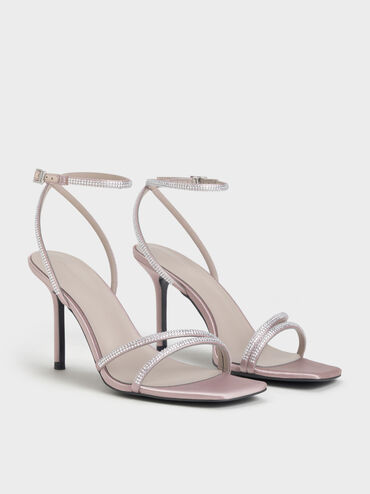 Satin Crystal Stiletto Sandals, Mauve, hi-res