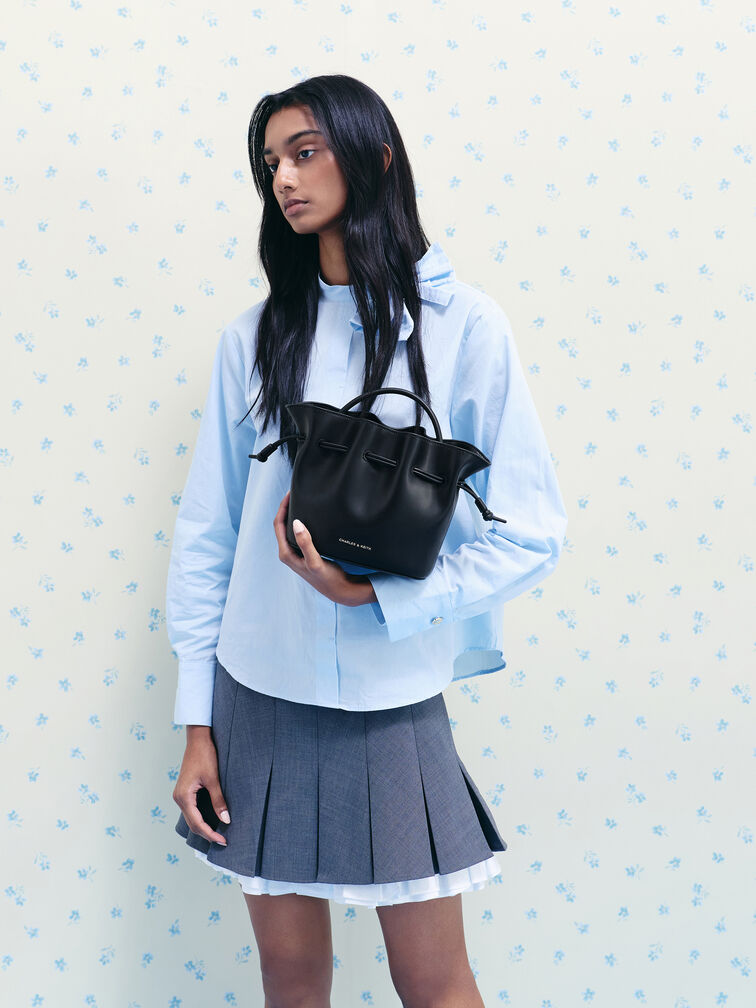 Sammie Drawstring Bucket Bag, Black, hi-res