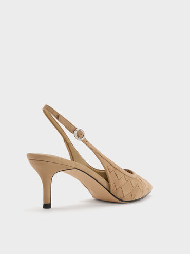 Ivette Faux Suede Woven Pointed-Toe Slingback Pumps, Sand, hi-res