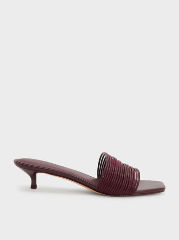 Fianna Strappy Kitten-Heel Mules, Burgundy, hi-res