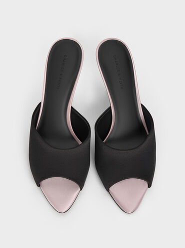 Valentina Satin Peep-Toe Stiletto Mules, Black Textured, hi-res