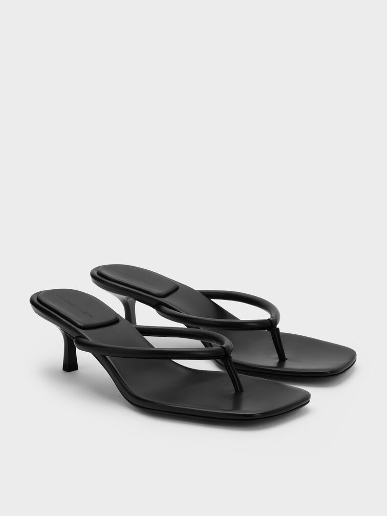 Kitten-Heel Thong Sandals, Black, hi-res