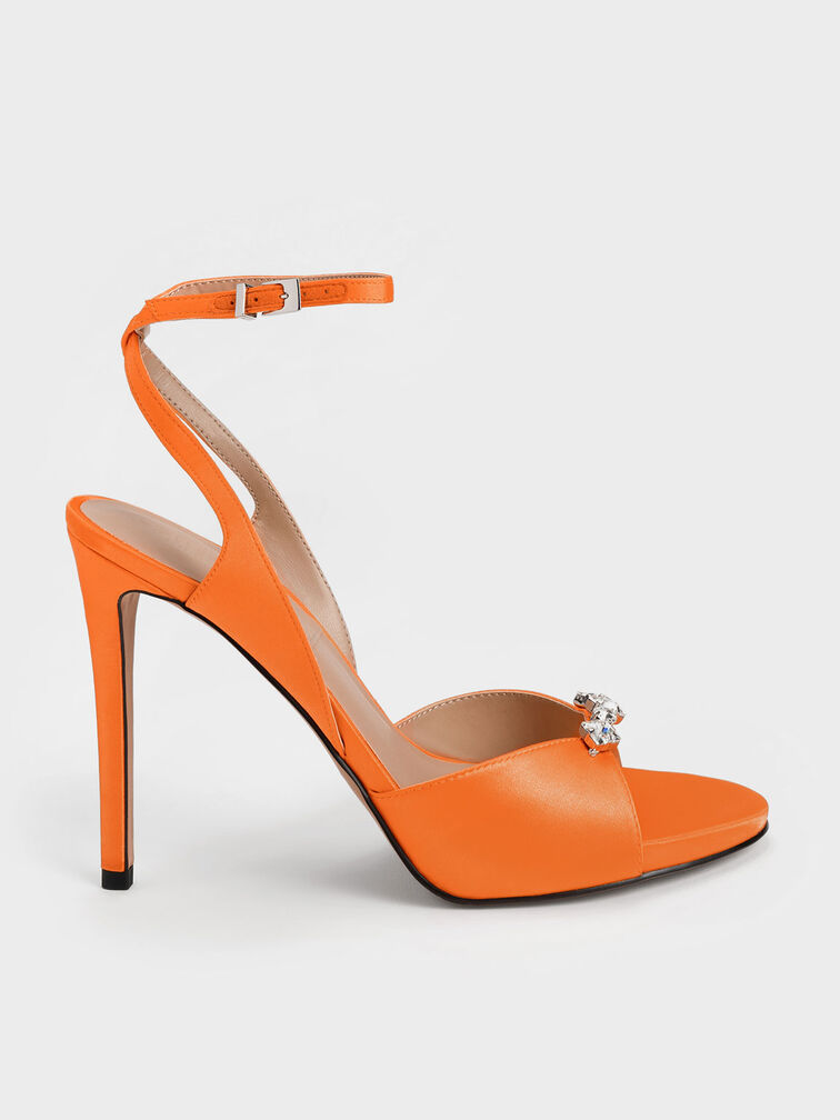 Metallic Gem-Encrusted Ankle Strap Sandals, , hi-res