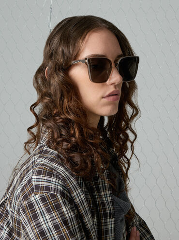 แว่นตากันแดดกรอบทรงเหลี่ยมวัสดุอะซิเตทรีไซเคิลรุ่น Freya, สีเบจ, hi-res