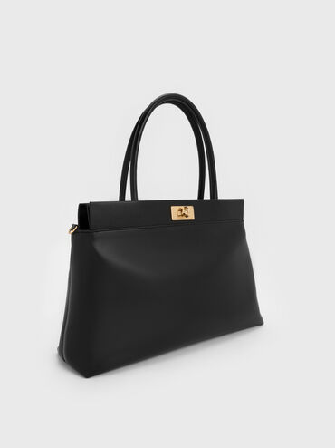 กระเป๋าสะพายข้างทรง Satchel ดีไซน์หูจับด้านบนรุ่น Lennie, สีดำ, hi-res