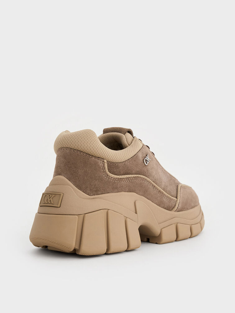 Yunna Suede & Recycled Fabric Chunky Sneakers, Taupe, hi-res