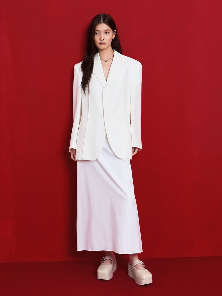 Buckle-Strap Flatform Mules, สีชอล์ค, hi-res