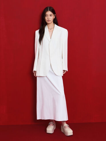 Buckle-Strap Flatform Mules, สีชอล์ค, hi-res