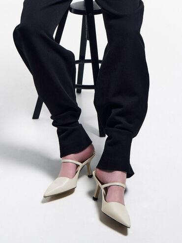 Buckle-Strap Heeled Mules, สีชอล์ค, hi-res