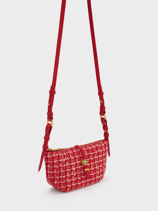 Trudy Tweed Belted Geometric Bag, สีแดง, hi-res