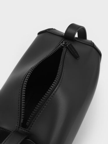 Geometric Boxy Shoulder Bag, สีดำ, hi-res