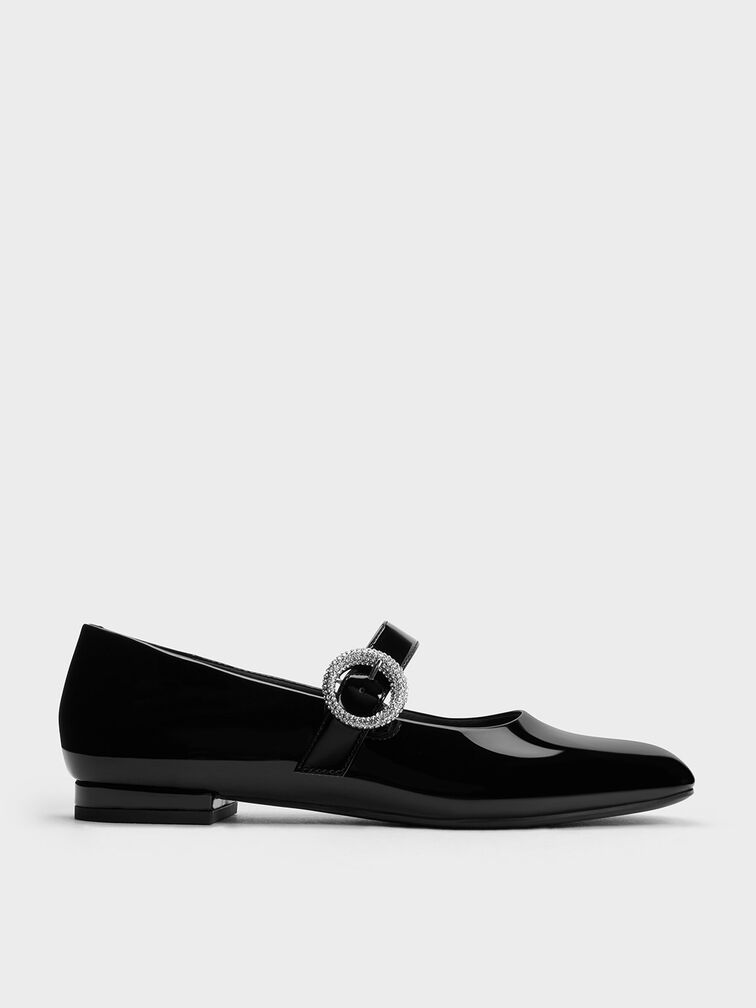 Patent Crystal-Embellished Buckle Mary Jane Flats, , hi-res