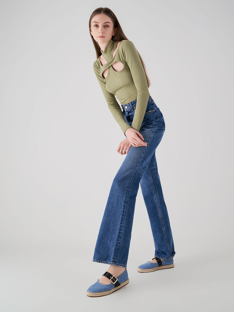 Buckled Denim Espadrille Flats, , hi-res