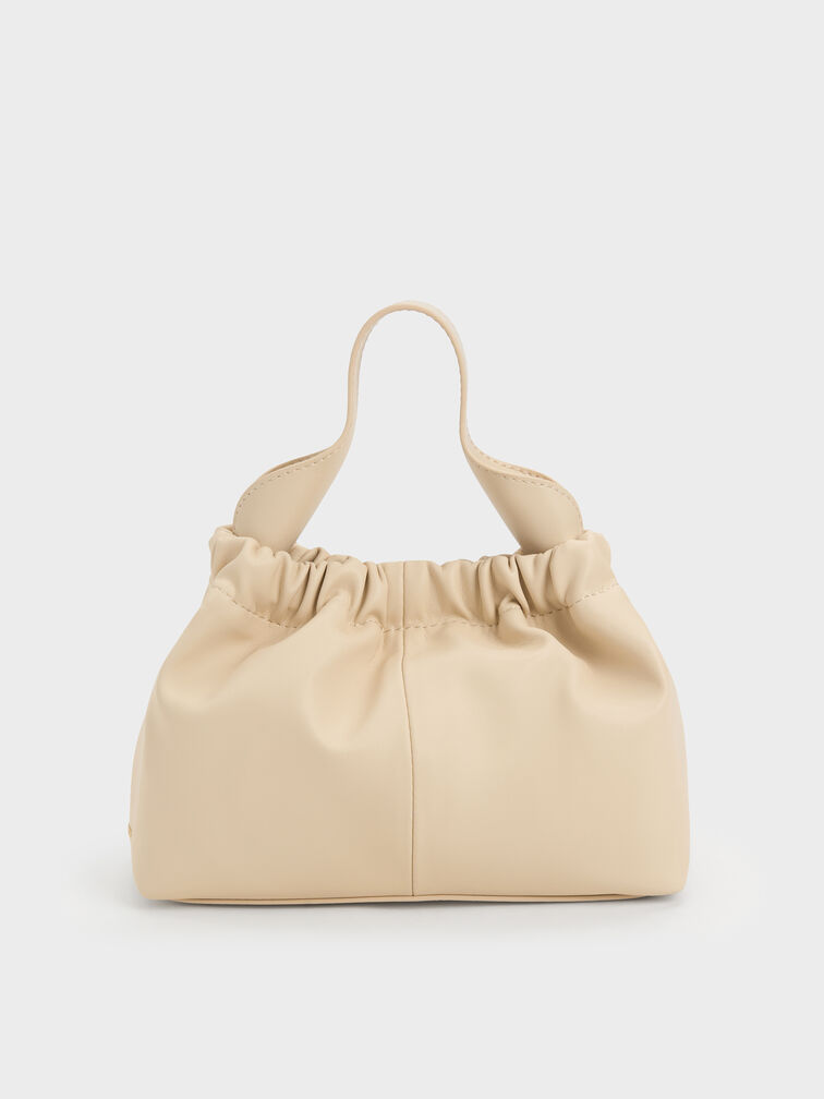 Ally Ruched Chain-Handle Bag, Beige, hi-res