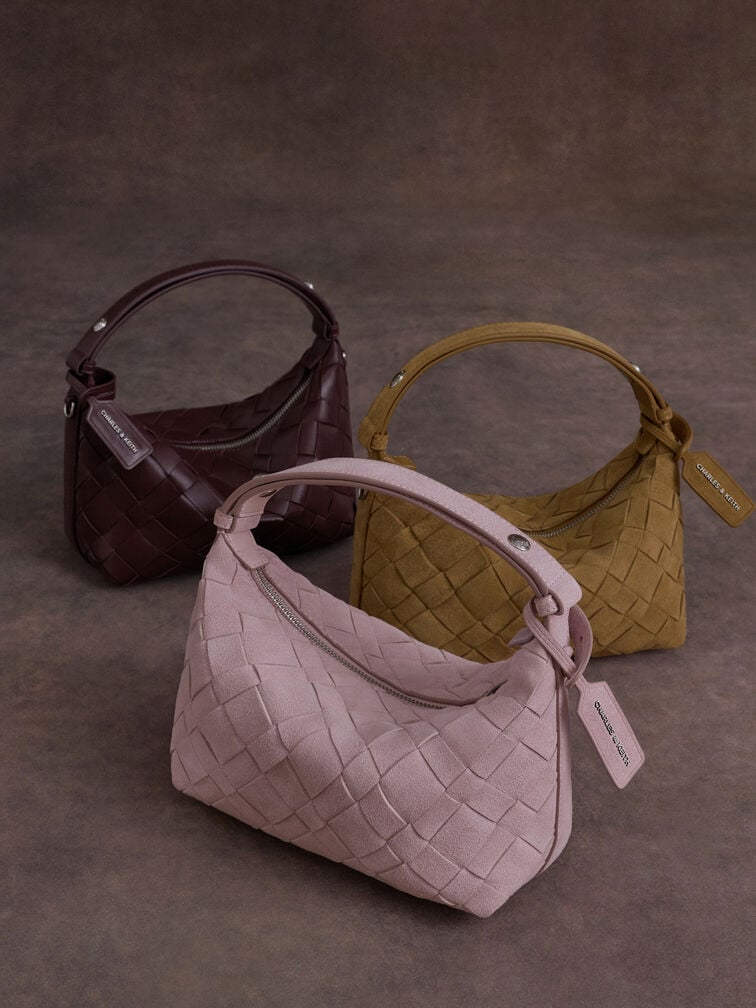 กระเป๋าสะพายไหล่ดีไซน์แบบสานรุ่น Ivette, สีไวน์เบอร์รี่เรด กระเป๋าสะพายไหล่ดีไซน์แบบสานรุ่น Ivette, สีไวน์เบอร์รี่เรด, hi-res