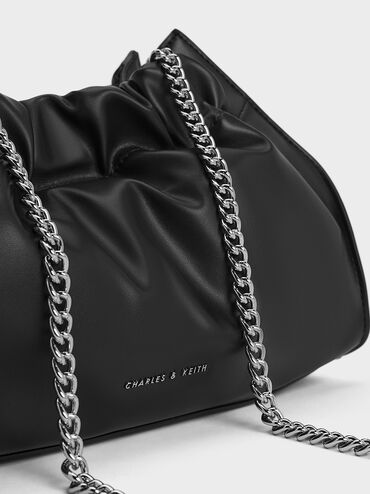 Cyrus Slouchy Chain-Handle Bag, สีดำอะไหล่สีเงิน, hi-res