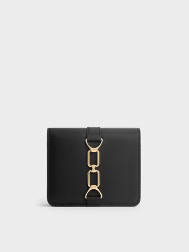 Agatha Chain-Accent Card Holder, Black, hi-res