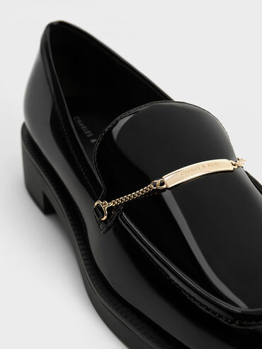 Lexie Metallic-Accent Loafers, หนังเงาสีดำ, hi-res