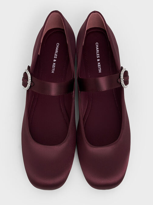 Jannie Satin Crystal-Buckle Mary Janes, Burgundy, hi-res