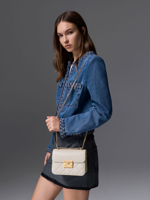 Quilted Push-Lock Chain-Handle Bag, , hi-res