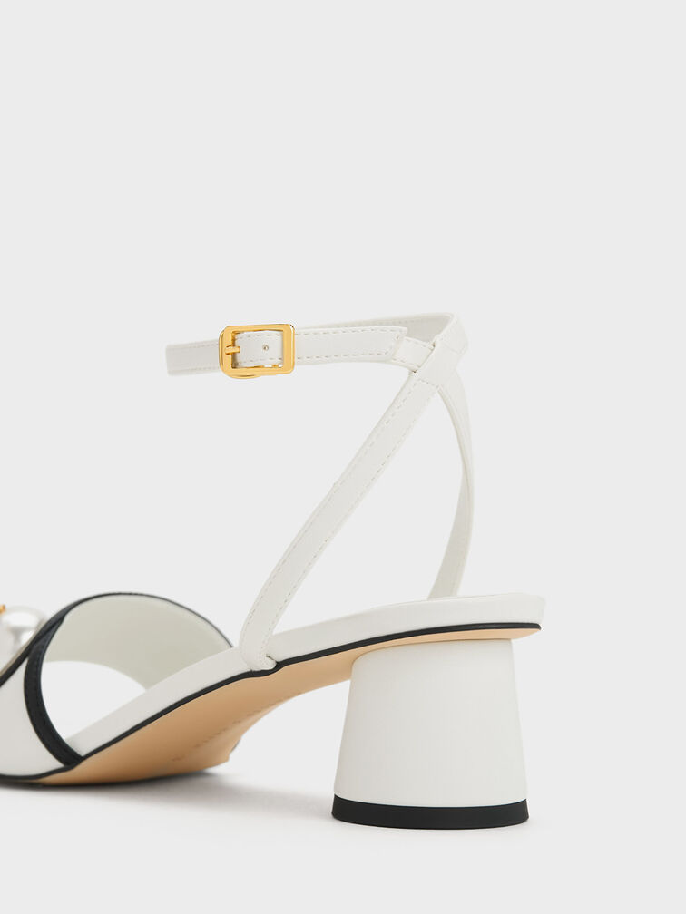 Pearl-Embellished Sandals, White, hi-res